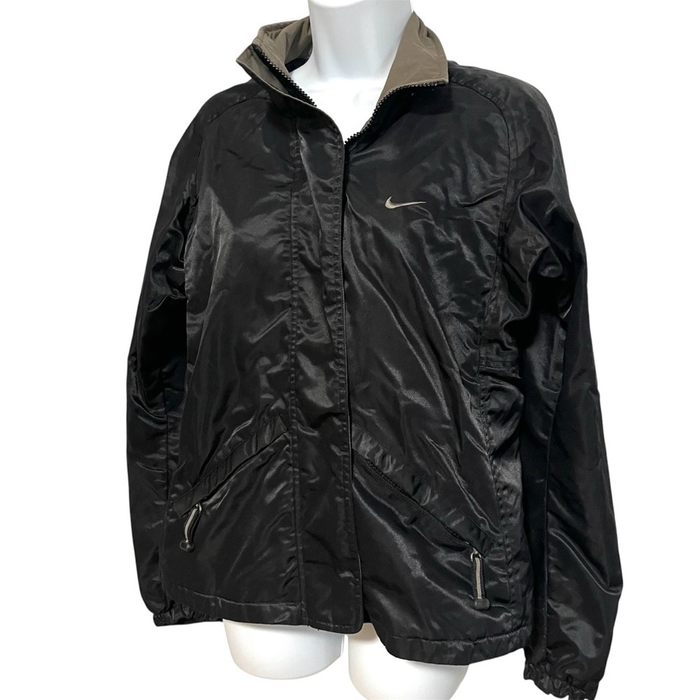 Vintage Nike Moto Jacket Womens Size Small Black Windbreaker Full Zip Mesh